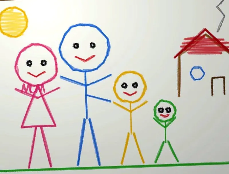 Our family, as a storybook page, the original drawing